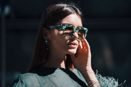 Milan, Italy - September 22, 2017: Fashionable girl portrait during Milano Fashion Week