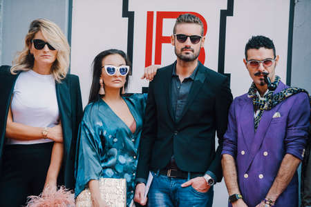 Milan, Italy - September 23, 2017: Fashion people posing during Milan fashion Week.のeditorial素材