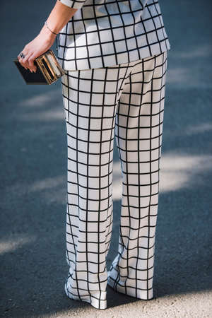 Milan, Italy - September 22, 2017: Street style concept - People during Milan Fashion Week.のeditorial素材