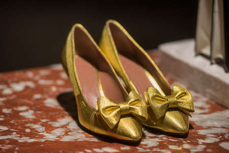 Luxury shoes in a store in Milanの写真素材