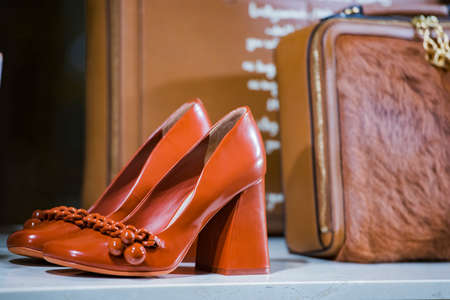 Luxury woman handbags and shoesの写真素材