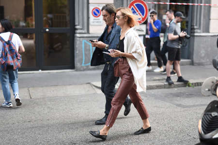 September 20, 2018: Milan, Italy -  Street style outfit during Milan Fashion Week - MFWSS19