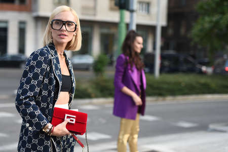 September 20, 2018: Milan, Italy -  Street style outfit during Milan Fashion Week - MFWSS19