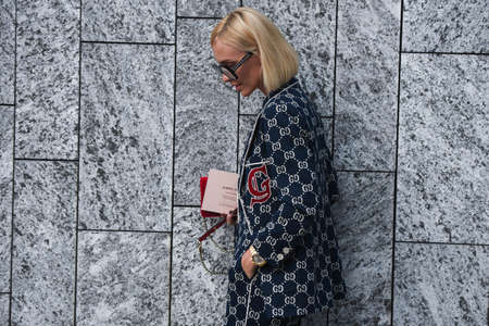 September 20, 2018: Milan, Italy -  Street style outfit during Milan Fashion Week - MFWSS19のeditorial素材