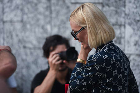 September 20, 2018: Milan, Italy -  Street style outfit during Milan Fashion Week - MFWSS19のeditorial素材