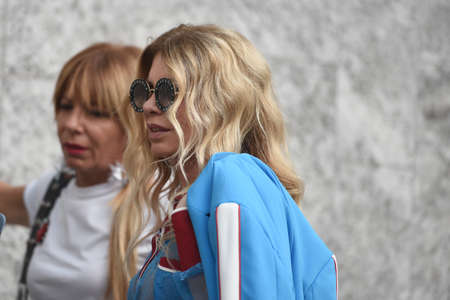 September 20, 2018: Milan, Italy -  Street style outfit during Milan Fashion Week - MFWSS19のeditorial素材