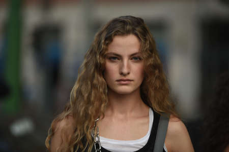 September 20, 2018: Milan, Italy -  Street style outfit during Milan Fashion Week - MFWSS19のeditorial素材