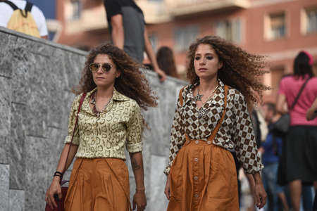 September 20, 2018: Milan, Italy -  Street style outfit during Milan Fashion Week - MFWSS19のeditorial素材