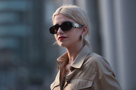 September 20, 2018: Milan, Italy -  Street style outfit during Milan Fashion Week - MFWSS19のeditorial素材