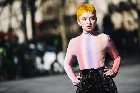 Paris, France - February 27, 2019: Street style outfit -  Lachlan Watson before a fashion show during Paris Fashion Week - PFWFW19のeditorial素材