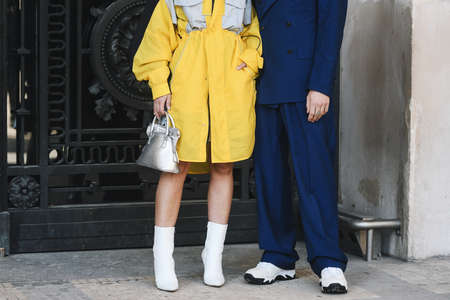 Paris, France - February 27, 2019: Street style outfit -   before a fashion show during Paris Fashion Week - PFWFW19のeditorial素材