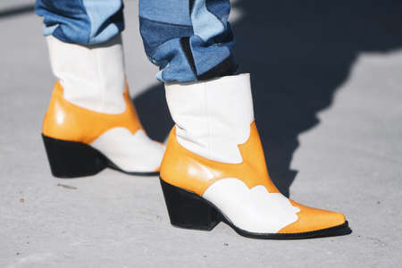 Paris, France - February 27, 2019: Street style outfit -  Fancy shoes after a fashion show during Paris Fashion Week - PFWFW19のeditorial素材