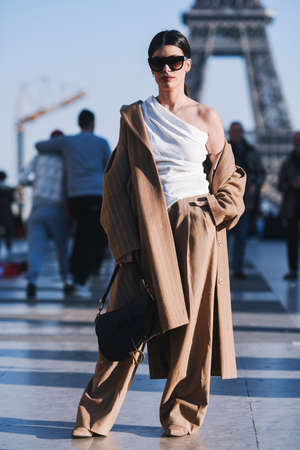 Paris, France -February 27, 2019: Street style outfit -  Aida Domenech before a fashion show during Paris Fashion Week - PFWFW19のeditorial素材
