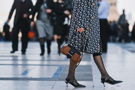 Paris, France - February 27, 2019: Street style outfit  before a fashion show during Paris Fashion Week - PFWFW19のeditorial素材