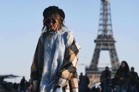 Paris, France -February 27, 2019: Street style outfit -  Angela Rozas Saiz before a fashion show during Paris Fashion Week - PFWFW19のeditorial素材