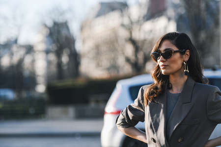 Paris, France - February 27, 2019: Street style outfit -  Fashionable person after a fashion show during Paris Fashion Week - PFWFW19のeditorial素材