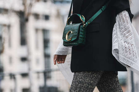 Paris, France - February 28, 2019: Street style - Chloe purse after a fashion show during Paris Fashion Week - PFWFW19のeditorial素材