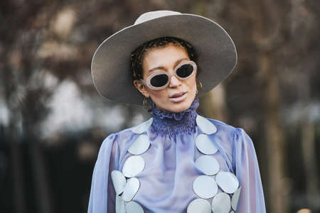 Paris, France - February 28, 2019: Street style outfit before a fashion show during Paris Fashion Week - PFWFW19のeditorial素材