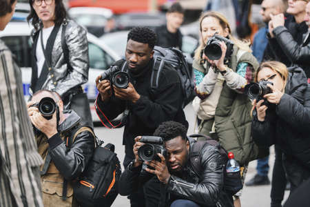 Paris, France - February 28, 2019: Street style outfit before a fashion show during Paris Fashion Week - PFWFW19のeditorial素材