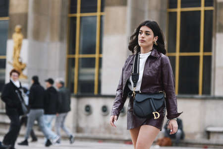 Paris, France - February 28, 2019: Street style outfit -  Aida Domenech before a fashion show during Paris Fashion Week - PFWFW19のeditorial素材