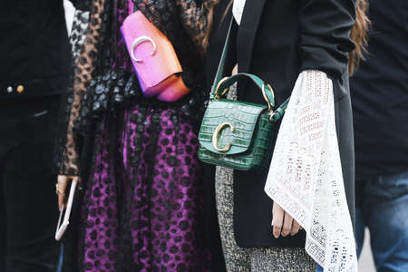 Paris, France - February 28, 2019:  Chloe purse in detail before a fashion show during Paris Fashion Week - PFWFW19のeditorial素材