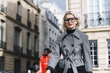 Paris, France - February 28, 2019: Street style outfit -  Caroline Daur before a fashion show during...