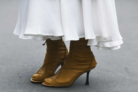 Paris, France - February 28, 2019: Street style outfit -  Shoes in detail before a fashion show during Paris Fashion Week - PFWFW19のeditorial素材