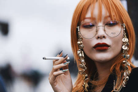 Paris, France - February 28, 2019: Street style outfit -  before a fashion show during Paris Fashion Week - PFWFW19のeditorial素材