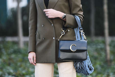 Paris, France - February 28, 2019:  Chloe purse in detail before a fashion show during Paris Fashion Week - PFWFW19のeditorial素材