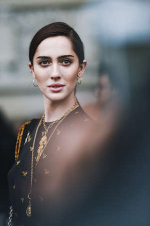 Paris, France - February 28, 2019: Street style outfit -  Theodora Quinlivan before a fashion show during Paris Fashion Week - PFWFW19のeditorial素材