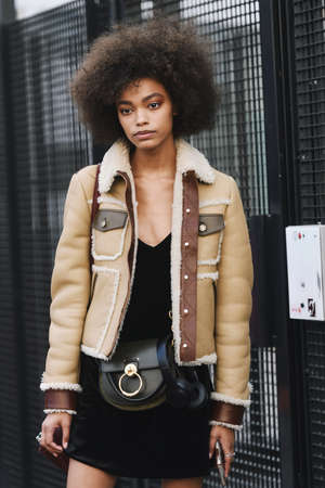 Paris, France - February 28, 2019: Street style outfit before a fashion show during Paris Fashion Week - PFWFW19のeditorial素材