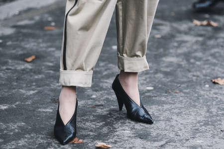 Paris, France - March 01, 2019: Street style outfit -   after a fashion show during Paris Fashion Week - PFWFW19のeditorial素材