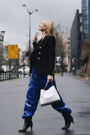 Paris, France - March 01, 2019: Street style outfit -  Xenia Adonts before a fashion show during Paris Fashion Week - PFWFW19のeditorial素材
