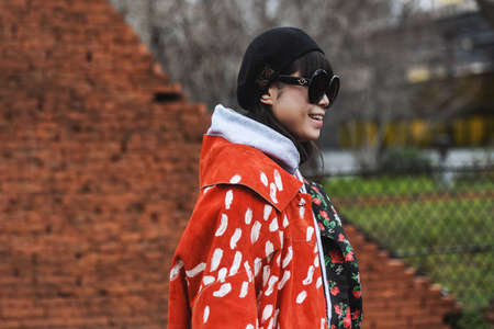 Paris, France - March 01, 2019: Street style outfit -  Leaf Greener before a fashion show during...