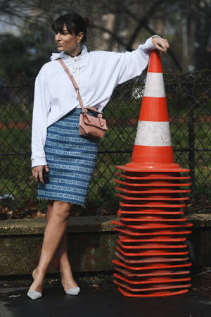 Paris, France - March 01, 2019: Street style outfit -  Fashionable person after a fashion show during Paris Fashion Week - PFWFW19のeditorial素材