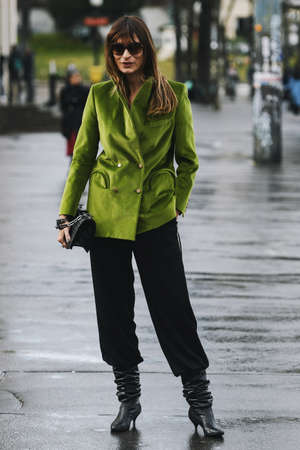 Paris, France - March 02, 2019: Street style â Street style outfit before a fashion show during Milan Fashion Week - PFWFW19;のeditorial素材
