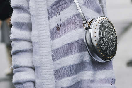 Paris, France - March 01, 2019: Street style outfit -  Balmain purse in detail before a fashion show during Paris Fashion Week - PFWFW19のeditorial素材