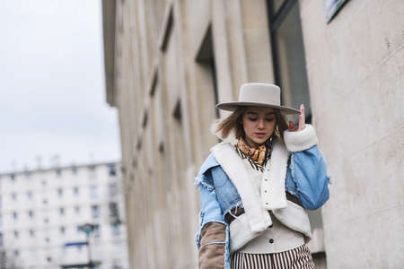 Paris, France - March 01, 2019: Street style outfit -   after a fashion show during Paris Fashion Week - PFWFW19のeditorial素材