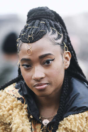 Paris, France - March 01, 2019: Street style outfit -   before a fashion show during Paris Fashion Week - PFWFW19のeditorial素材