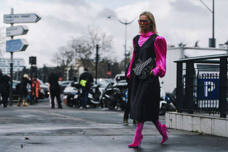 Paris, France - March 01, 2019: Street style outfit -   before a fashion show during Paris Fashion Week - PFWFW19のeditorial素材