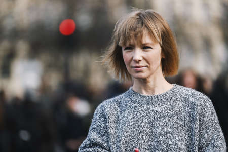 Paris, France - March 02, 2019: Street style outfit -  Vika Gazinskaya after a fashion show during Paris Fashion Week - PFWFW19のeditorial素材