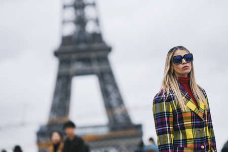 Paris, France - March 02, 2019: Street style outfit -   after a fashion show during Paris Fashion Week - PFWFW19のeditorial素材