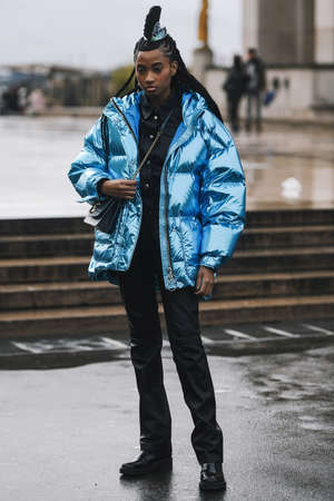 Paris, France - March 02, 2019: Street style outfit -  Candace Marie after a fashion show during...