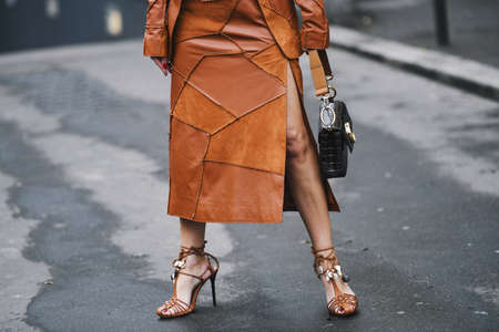 Paris, France - March 02, 2019: Street style outfit -  Geraldine Boublil after a fashion show during...