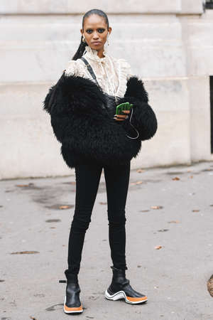 Paris, France - March 02, 2019: Street style outfit -   after a fashion show during Paris Fashion Week - PFWFW19のeditorial素材