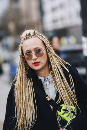 Paris, France - March 03, 2019: Street style appearance during Paris Fashion Week - PFWFW19のeditorial素材