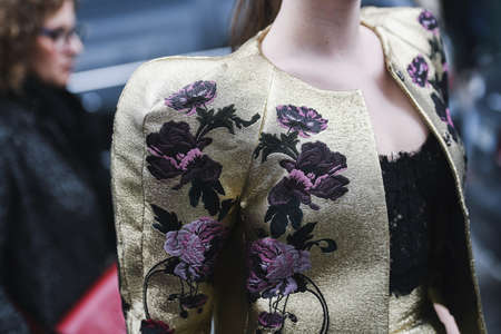 Paris, France - March 02, 2019: Street style outfit, close up, after a fashion show during Paris Fashion Week - PFWFW19のeditorial素材