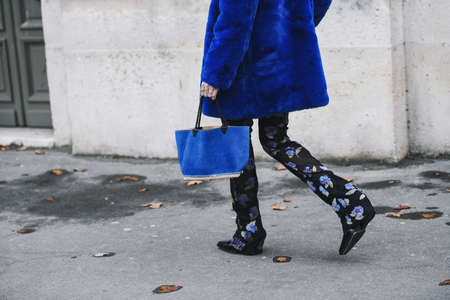 Paris, France - March 02, 2019: Street style outfit, close up, after a fashion show during Paris Fashion Week - PFWFW19のeditorial素材