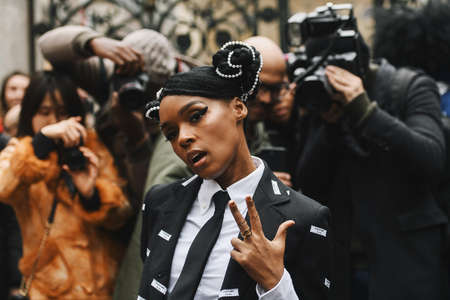 Paris, France - March 03, 2019: Street style outfit -  Janelle Monae after a fashion show during Paris Fashion Week - PFWFW19のeditorial素材