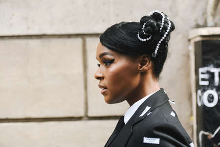 Paris, France - March 03, 2019: Street style outfit -  Janelle Monae after a fashion show during Paris Fashion Week - PFWFW19のeditorial素材